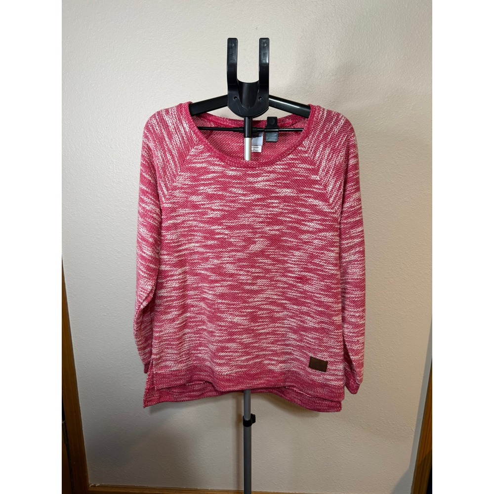 Boeing Red Marled Knit Raglan Pullover Sweater Womens Large Logo Patch